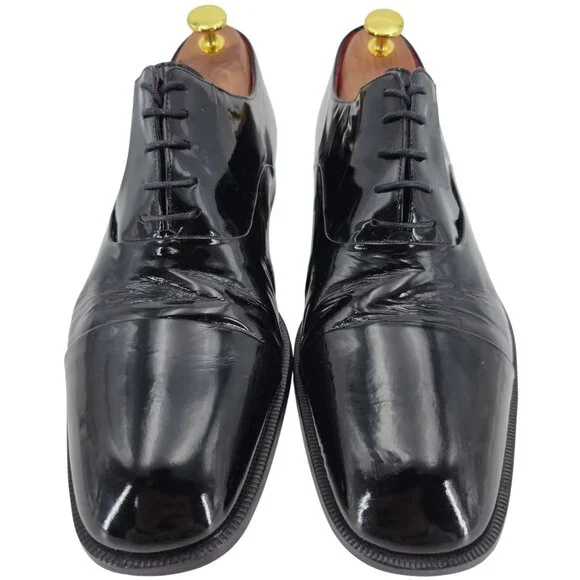 Bally Italy Black Patent Leather Formal Dress Shoes Men size 10 Cap-toe Oxfords BALLY Cagney Black Leather Oxford Cap Toe Designer Men main image 3